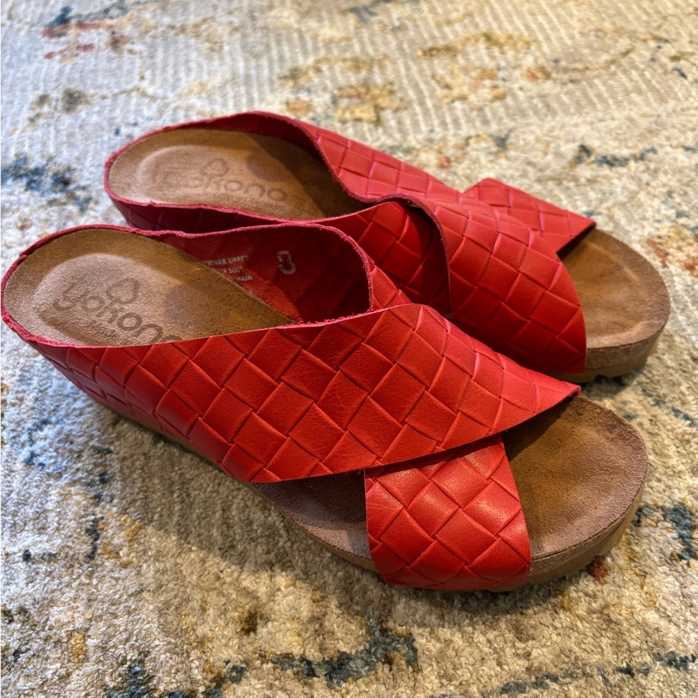 Red Orange Woven Slide Sandals